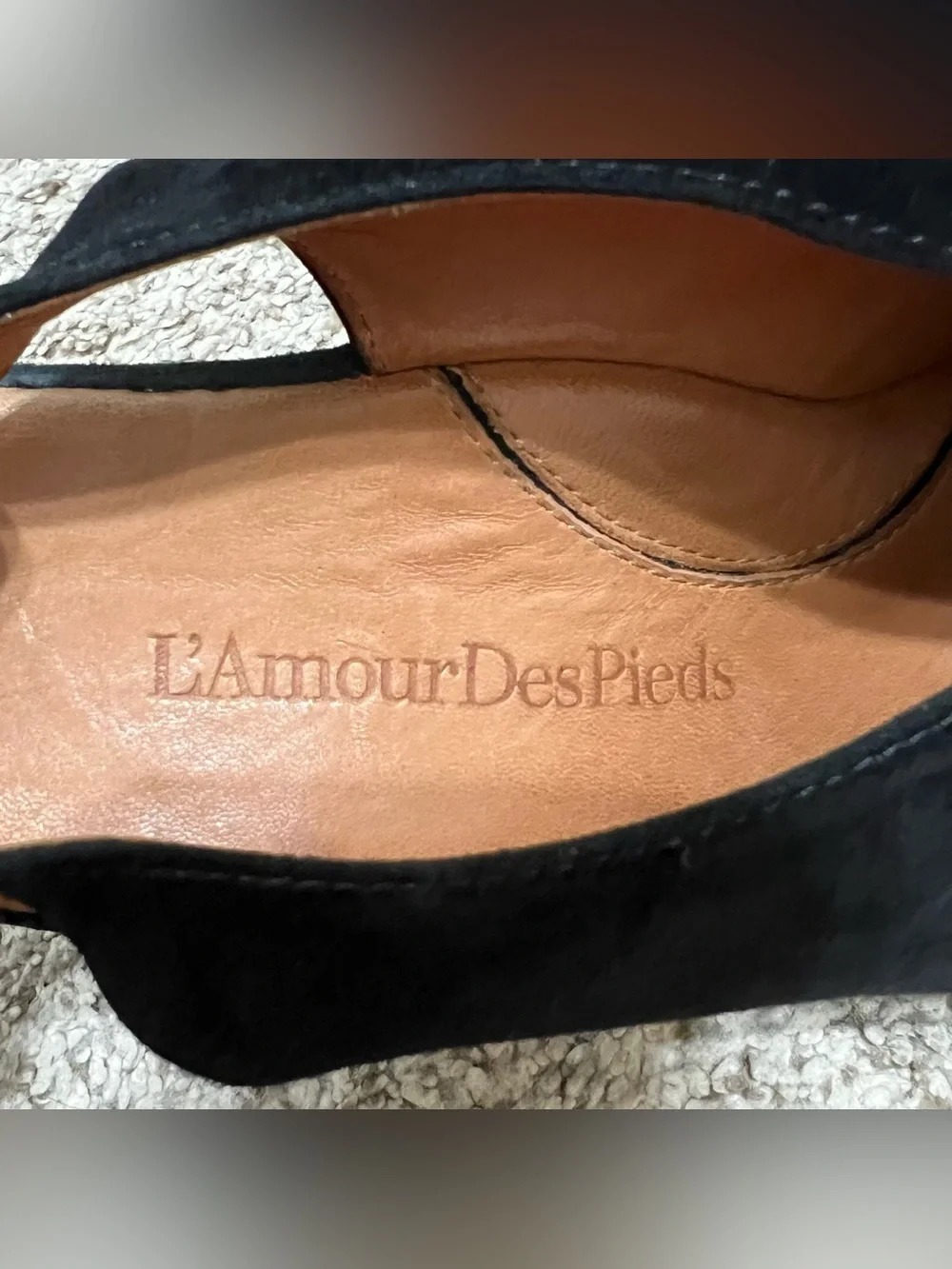 L’Amour Des Pieds Odetta Black Leather Suede Peep-Toe Platform Sandals Size 8.5